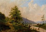 Willem Bodemann Figures in a River Landscape painting